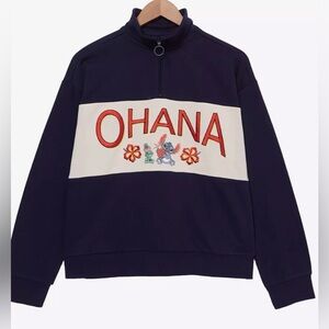 Disney Stitch Ohana Surf Quarter Zip Crew Navy Various Sizes NWT IN PACKAGE